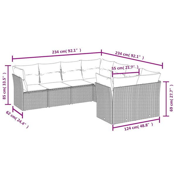 vidaXL Градински диван с възглавници, 8 части, бежов полиратан