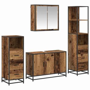 vidaXL Комплект мебели за баня 4 бр. Старо дърво 90 x 33 x 60 см