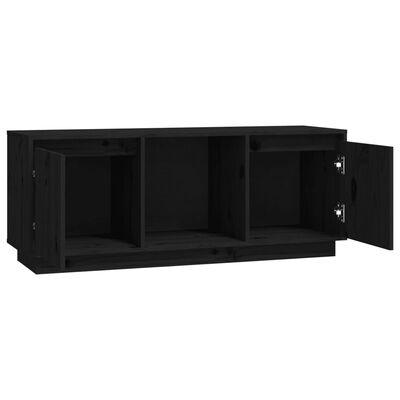 vidaXL ТВ шкаф, черен, 110,5x35x44 см, бор масив