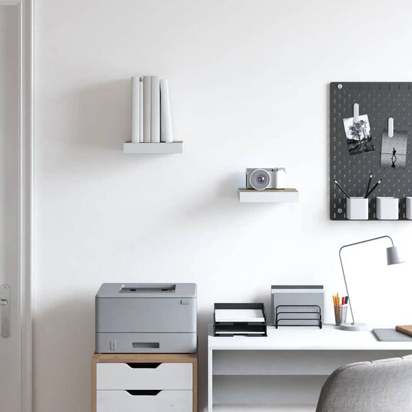 vidaXL Окачени стенни рафтове, 2 бр, дъб и бял, 23x23,5x3,8 см, МДФ