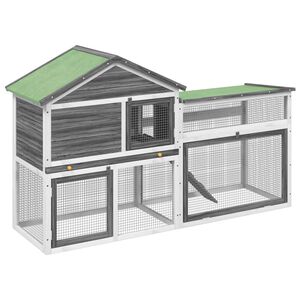 vidaXL Клетка за зайци сива 185,5x60,5x109,5 см борово дърво масив