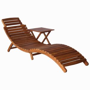 vidaXL Шезлонг с маса, акациево дърво масив, кафяв