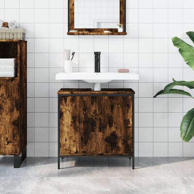 vidaXL Шкаф за мивка за баня, опушен дъб, 60x30x60 см, инженерно дърво