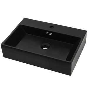 vidaXL Мивка с отвор за смесител, керамична, черна 76x42,5x14,5 см