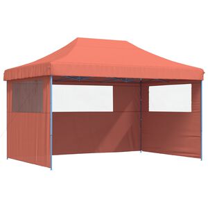 vidaXL Сгъваема парти шатра pop-up с 3 странични стени теракота