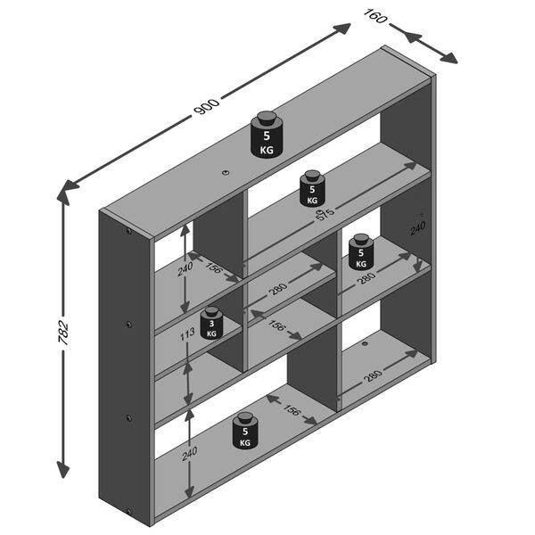FMD Етажерка за стена с 9 отделения, цвят дъб