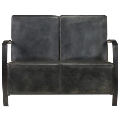 vidaXL 2-местен диван, състарено сиво, естествена кожа