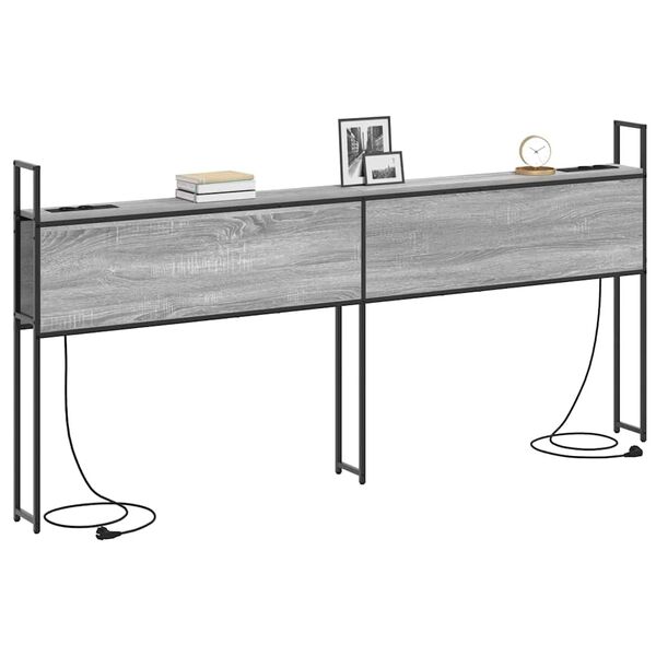 vidaXL Табла за легло за съхранение с зарядна станция Сив сонома