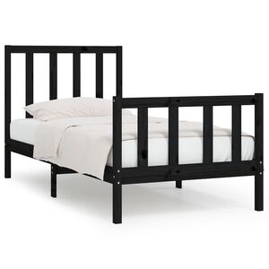 vidaXL Рамка за легло черна масивно дърво 75x190 см Small Single