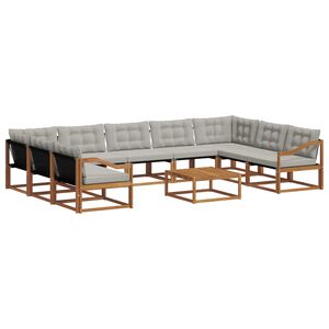 vidaXL Комплект дивани за открито 10 pcs Естествено и светло сиво