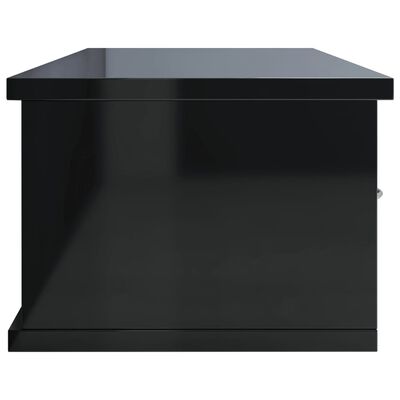 vidaXL Стенен рафт с чекмеджета, черен силен гланц, 88x26x18,5 см, ПДЧ
