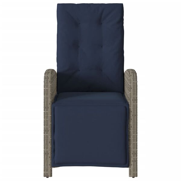 vidaXL Накланящ се градински стол с опора за крака, сив, полиратан