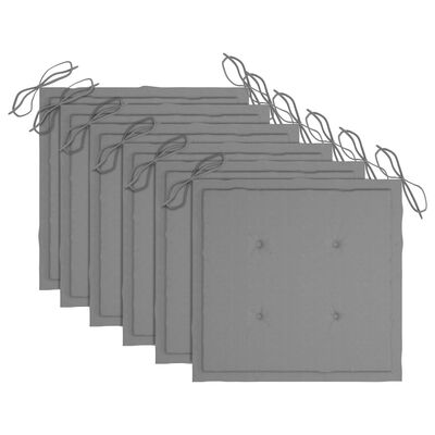 vidaXL Трапезни столове 6 бр със сиви възглавници тик масив