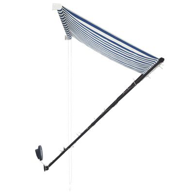 vidaXL Сенник с падащо рамо с LED, 150x150 см, синьо и бяло