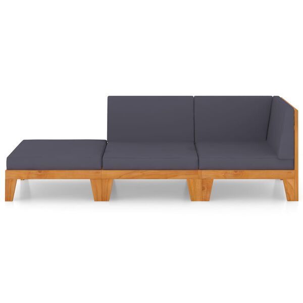 vidaXL Градински лаундж комплект с възглавници, 3 части, акация масив