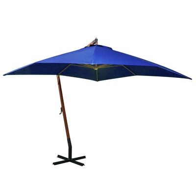 vidaXL Висящ чадър с прът, лазурносин, 3x3 м, чам масив