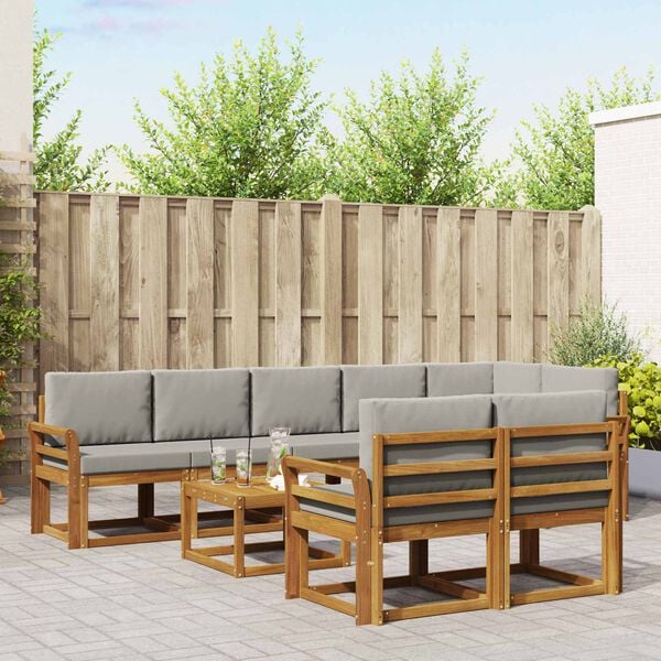 vidaXL Комплект дивани за открито 9 pcs Естествено и светло сиво