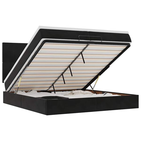 vidaXL Османска легло с матраци и LED, черно, 200x200 см, кадифе