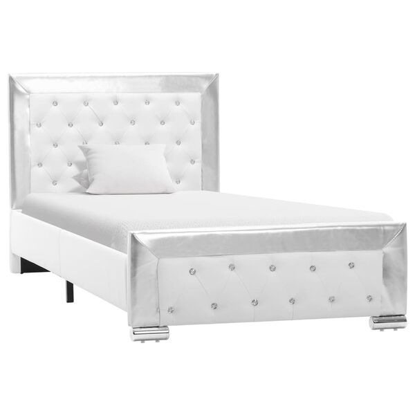 vidaXL Рамка за легло, бяла, изкуствена кожа, 90x200 cм