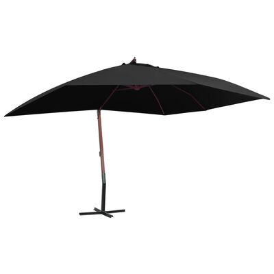vidaXL Окачен чадър с дървен прът, 400x300 см, черен