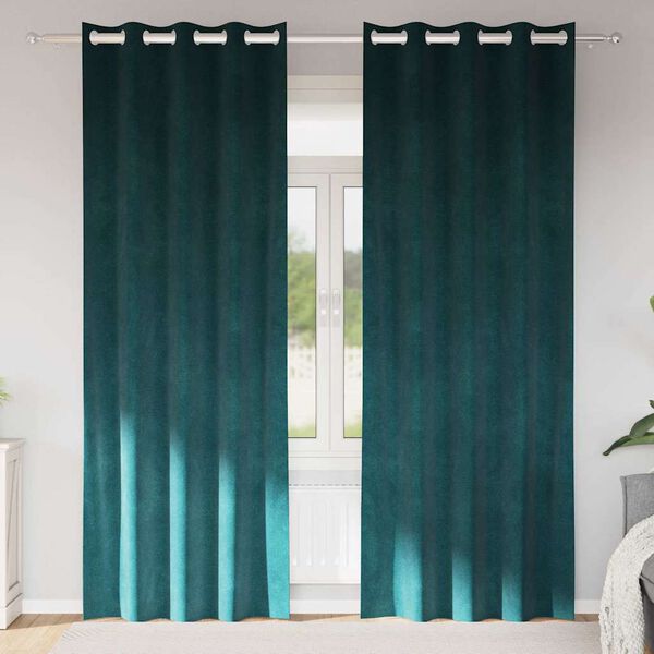 vidaXL Затъмняващи завеси 2 pcs Тъмен зелен 140 x 225 cm Кадифе