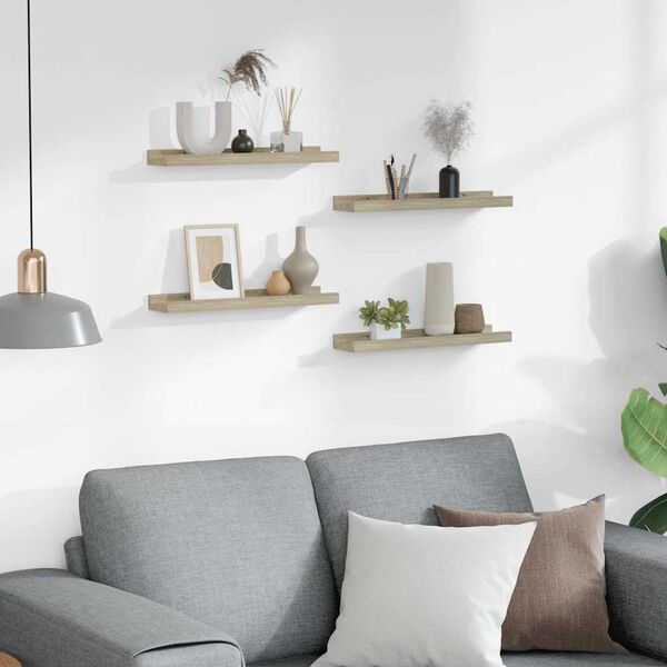 vidaXL Стенни рафтове, 4 бр, сонома дъб, 40x9x3 см