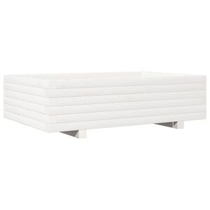 vidaXL Градинска кашпа, бяла, 90x60x26,5 см, масивна борова дървесина