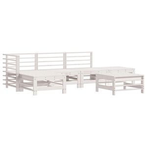 vidaXL Градински лаундж комплект от 6 части, бял, масивно дърво бор