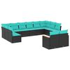 vidaXL Комплект градински дивани с възглавници, 12 части, черен полиратан