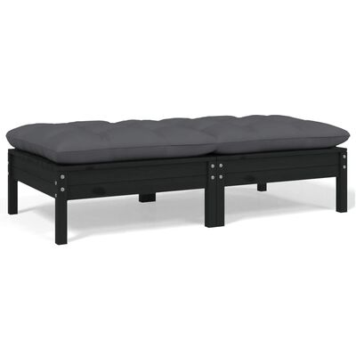 vidaXL 2-местен градински диван с възглавници, черен, бор масив