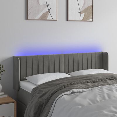 vidaXL LED горна табла за легло, светлосива, 147x16x78/88 см, кадифе
