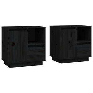 vidaXL Нощни шкафчета, 2 бр, черни, 50x34x50 см, борово дърво масив