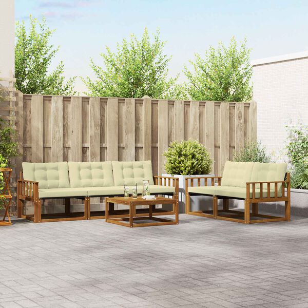 vidaXL Комплект дивани за открито 6 pcs Натурален и Крема