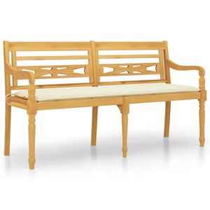 vidaXL Пейка Батавия с кремава възглавница, 150 см, тик масив