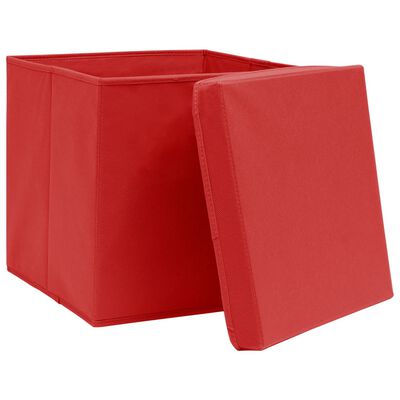 vidaXL Кутии за съхранение с капаци 4 бр 28x28x28 см червени