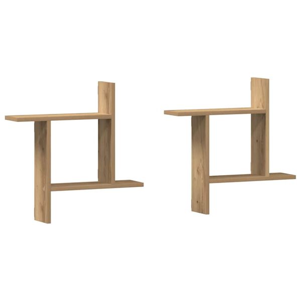 vidaXL Стенни рафтове, 2 бр, дъб артизан, 50x12x50 см, инженерно дърво