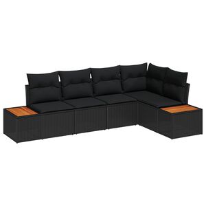 vidaXL Градински Софа Комплект с възглавница 5 pcs Черно Полиратан