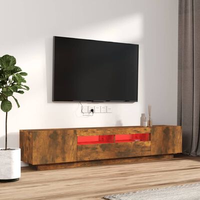 vidaXL Комплект ТВ шкафове от 2 части с LED опушен дъб инженерно дърво