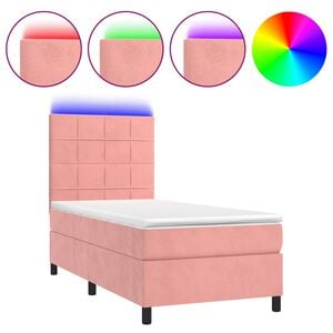 vidaXL Боксспринг легло с матрак и LED, розово, 80x200 см, кадифе