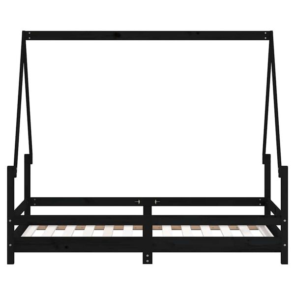 vidaXL Рамка за детско легло черна 80x160 см масивно борово дърво