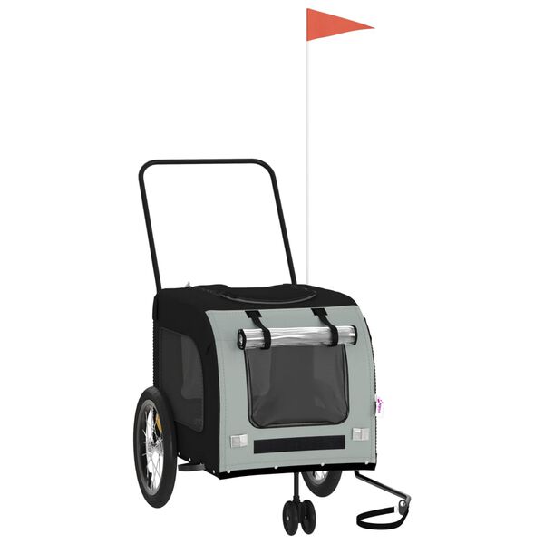 vidaXL Ремарке за колело за любимци черен и сив Оксфорд плат и желязо