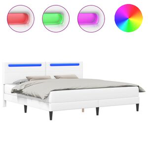 vidaXL Рамка за легло с LED ленти Бяло 180 x 200 cm Изкуствена