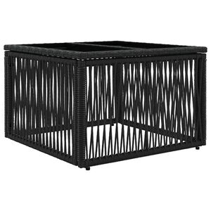 vidaXL Градинска маса Черно 55 x 55 x 37 см PE Ратаново и Стъкло