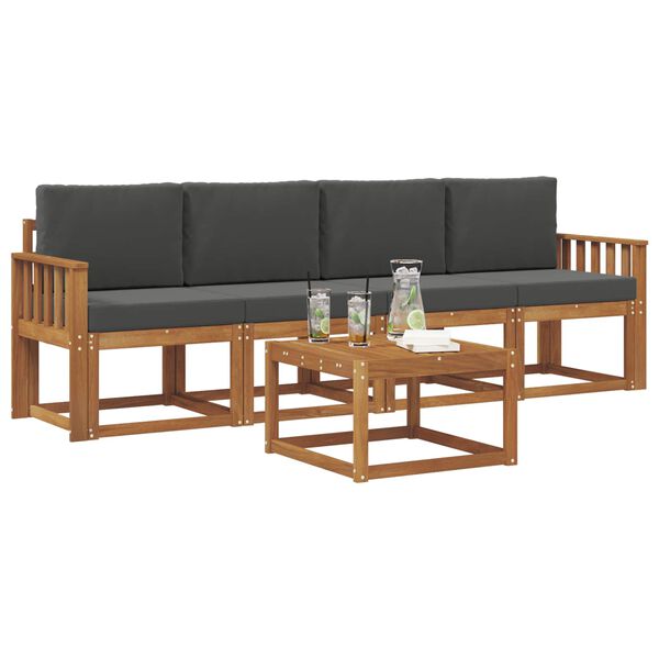 vidaXL Комплект дивани за открито 5 pcs Натурален и Антрацит