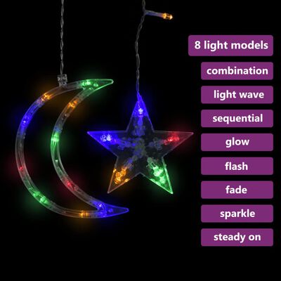 vidaXL Светеща завеса звезди и луни с дистанционно 345 LED цветни