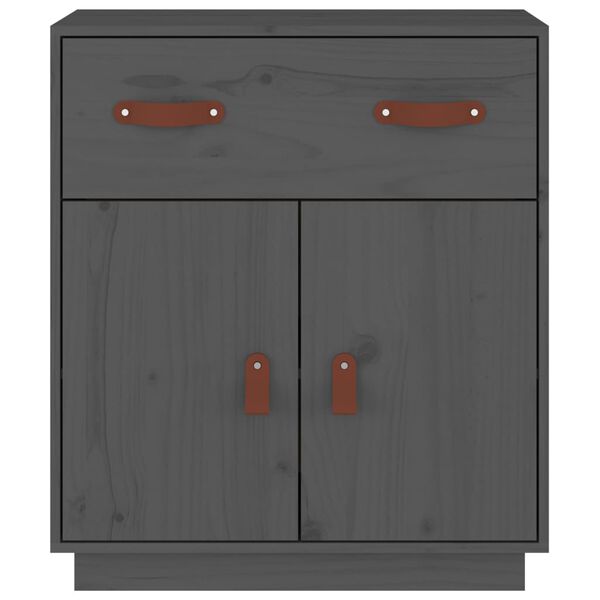 vidaXL Сайдборд, сив, 65,5x40x75 см, бор масив