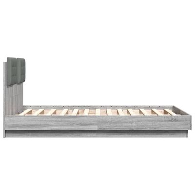 vidaXL Рамка за легло с табла и LED осветление, сив сонома, 135x190 см