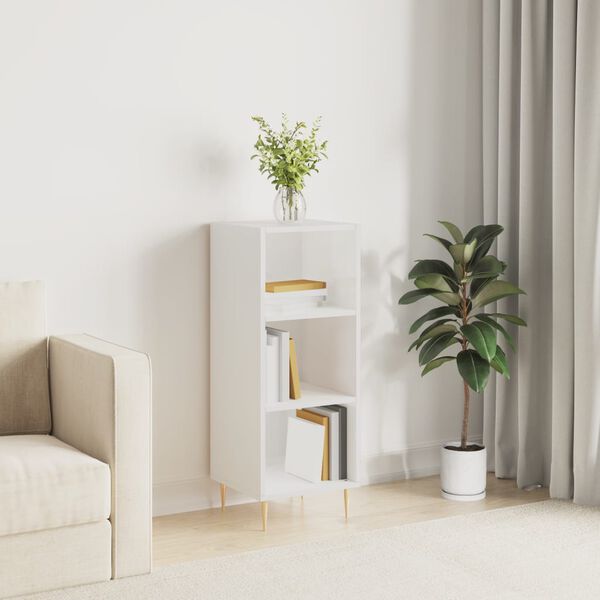 vidaXL Сайдборд, бял гланц, 34,5x32,5x90 см, инженерно дърво