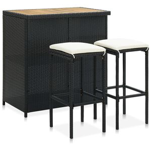 vidaXL Бар комплект, 3 части, полиратан, черен