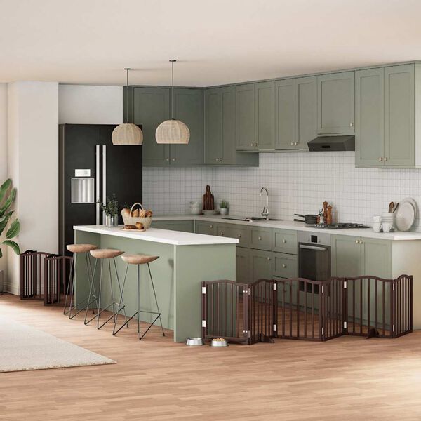 vidaXL Сгъваема преграда за куче с врата 15 панела кафяв 750 см топола